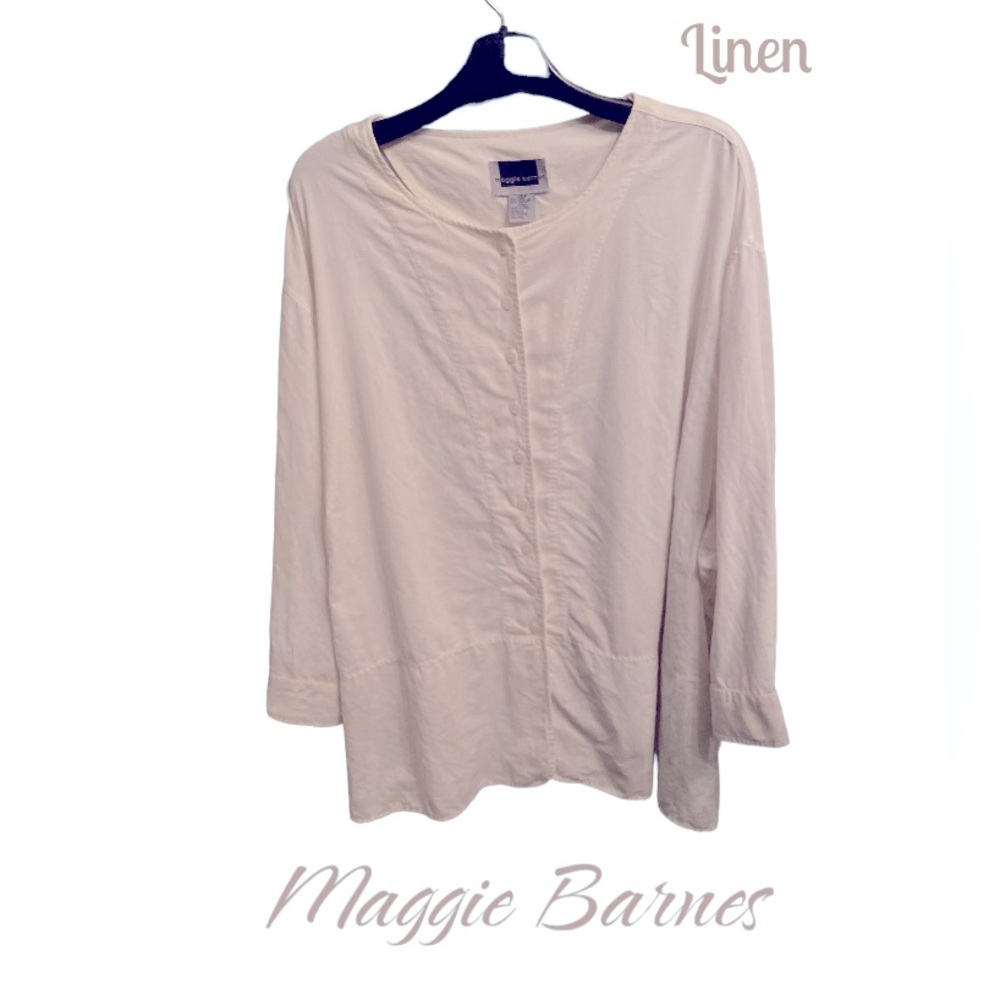 Nantucket vibes! Maggie Barnes Linen Blend Full Button Up Tunic, Size 34W